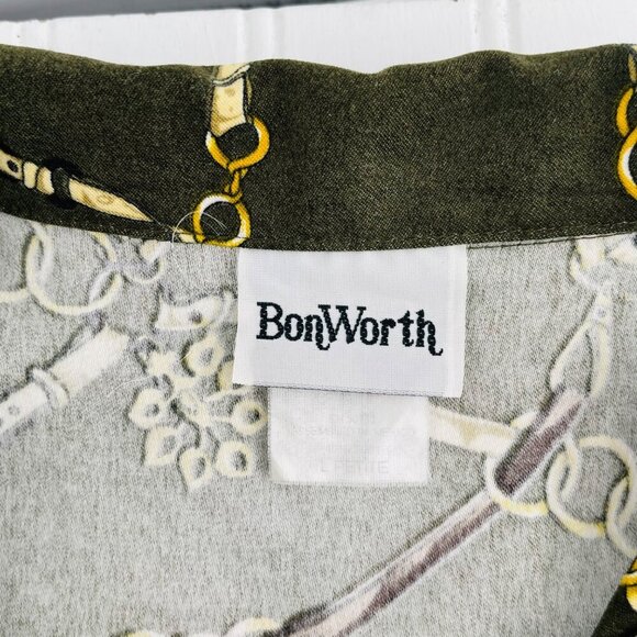 Bon Worth Vintage Full Zip Windbreaker Jacket Gold Tassel Link Print size Lp - Picture 2 of 5